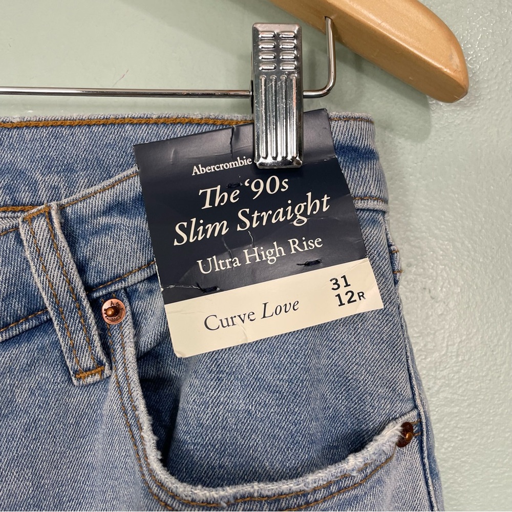 Abercrombie and Fitch The 90's Slim Straight Ultra High Rise Curve Love Blue - Picture 5 of 10